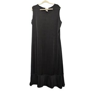 Vtg Skinky Maxi midi Dress Womens Large Black Layard Sleeveless Liquid Knit